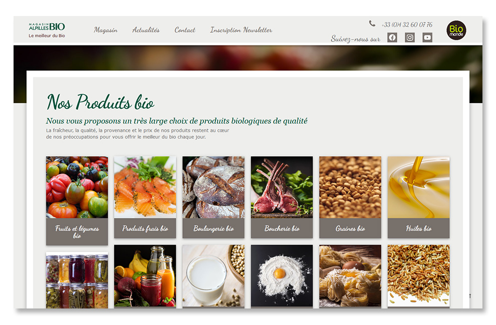 accueil du site alpillesbio.com Grille Isotope Masonery