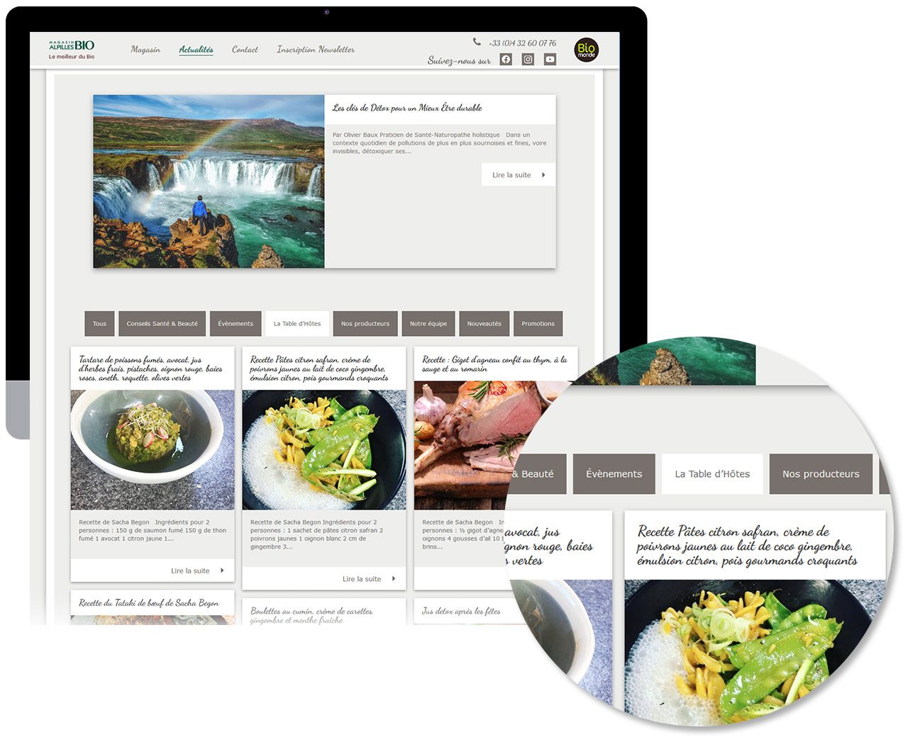 page actu du site alpillesbio.com avec grille trieur